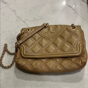 Tory Burch Tan Quilted Crossbody Bag